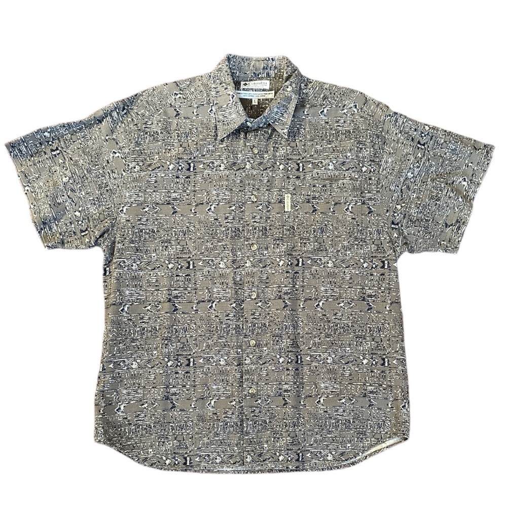 Columbia Aztec Southwestern Hawaiian Print Short Sleeve Cotton Button Down Shirt